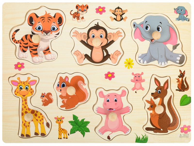 Edukacyjne duże klocki drewniane zwierzęta domowe układanka