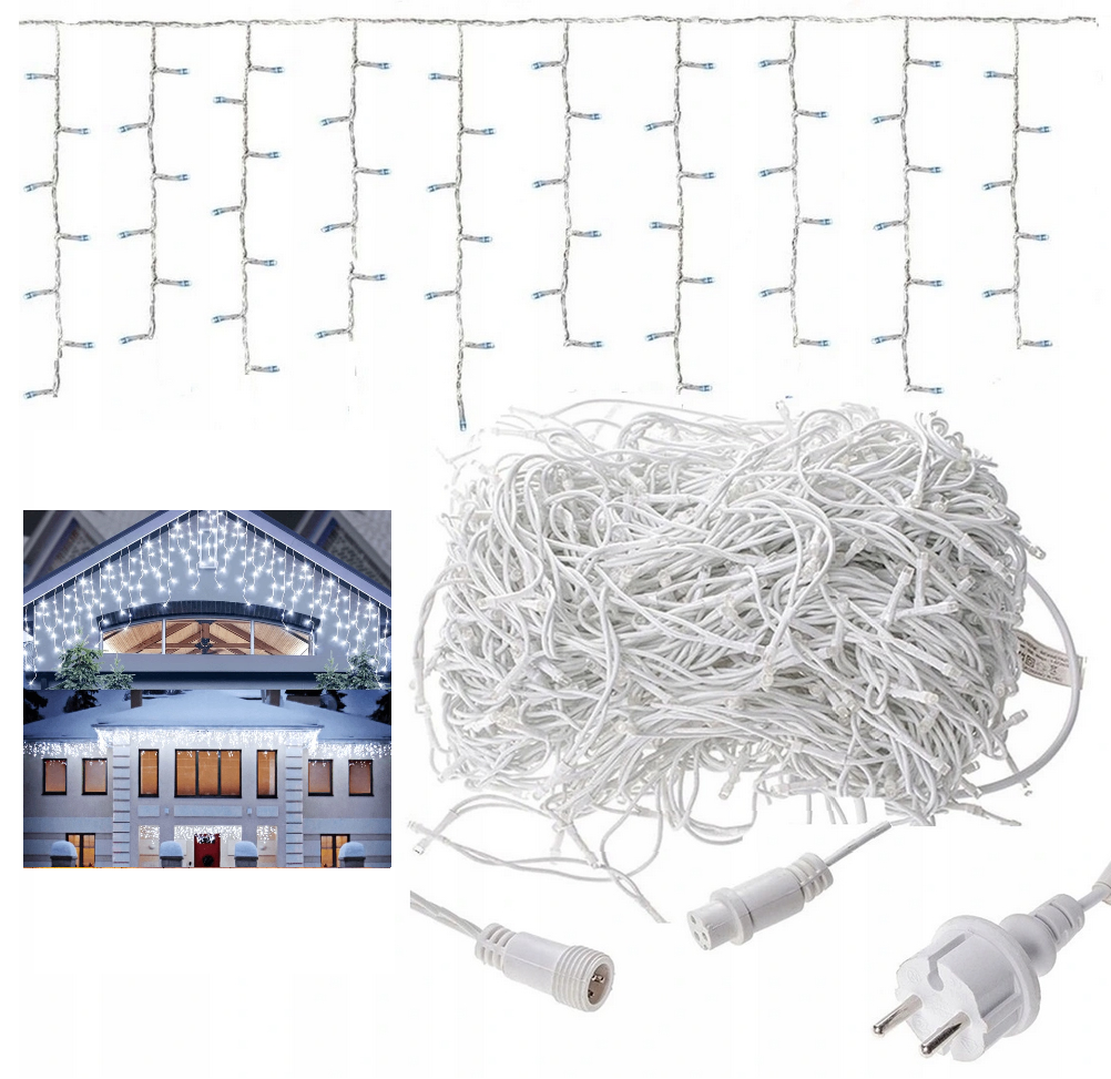 Sople 500 grube zewnętrzne led lampki biały zimny flash 16m