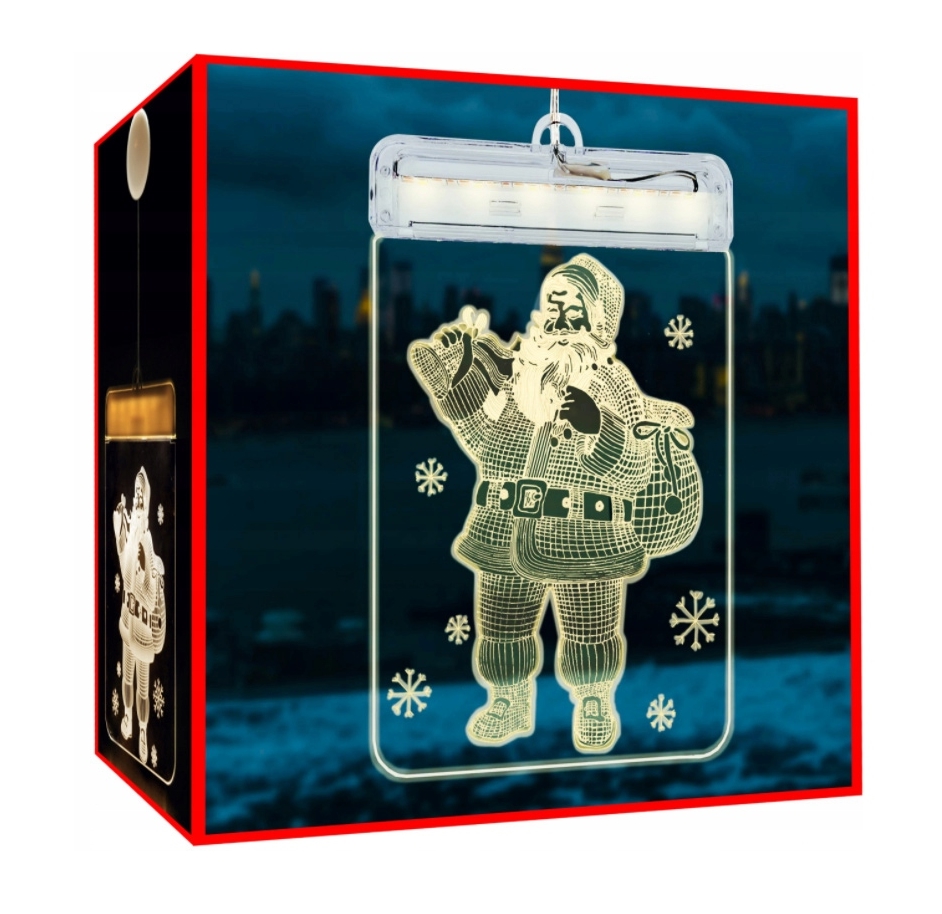 Witraż led 3d wiszący ozdoba lampki świąteczne mikołaj na baterie - obrazek 5