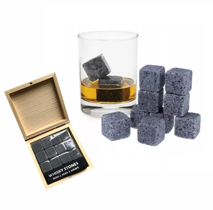 Kamienie lodowe kostki do whisky whiskey drewniane opakowanie 12szt