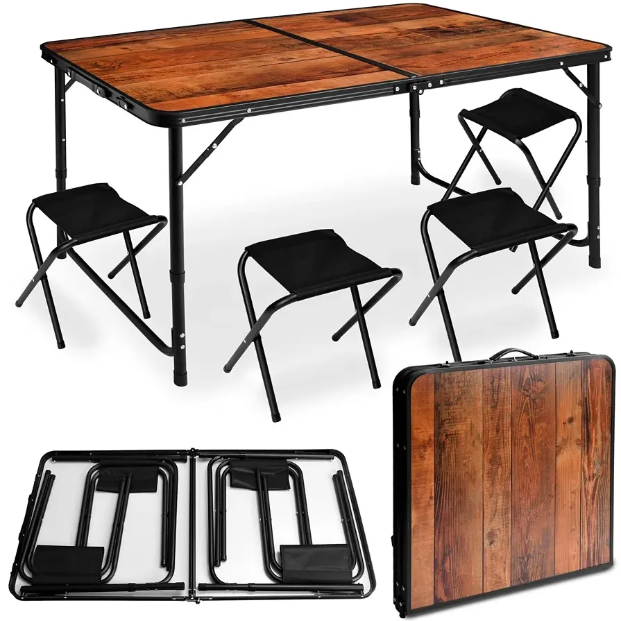 Stolik stół turystyczny składany walizka 4 krzesła regulacja 120cm