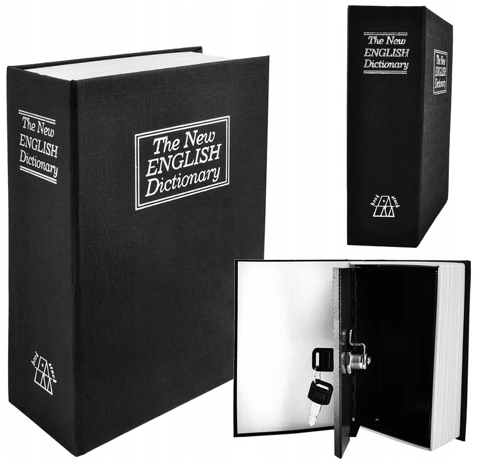 Sejf metalowa kasetka na pieniądze klucze książka duża