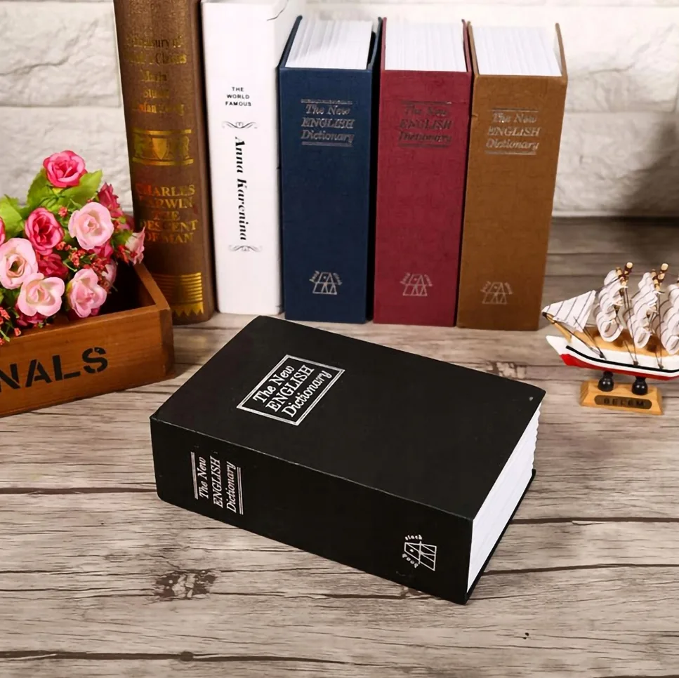 Sejf metalowa kasetka na pieniądze klucze książka duża - obrazek 3