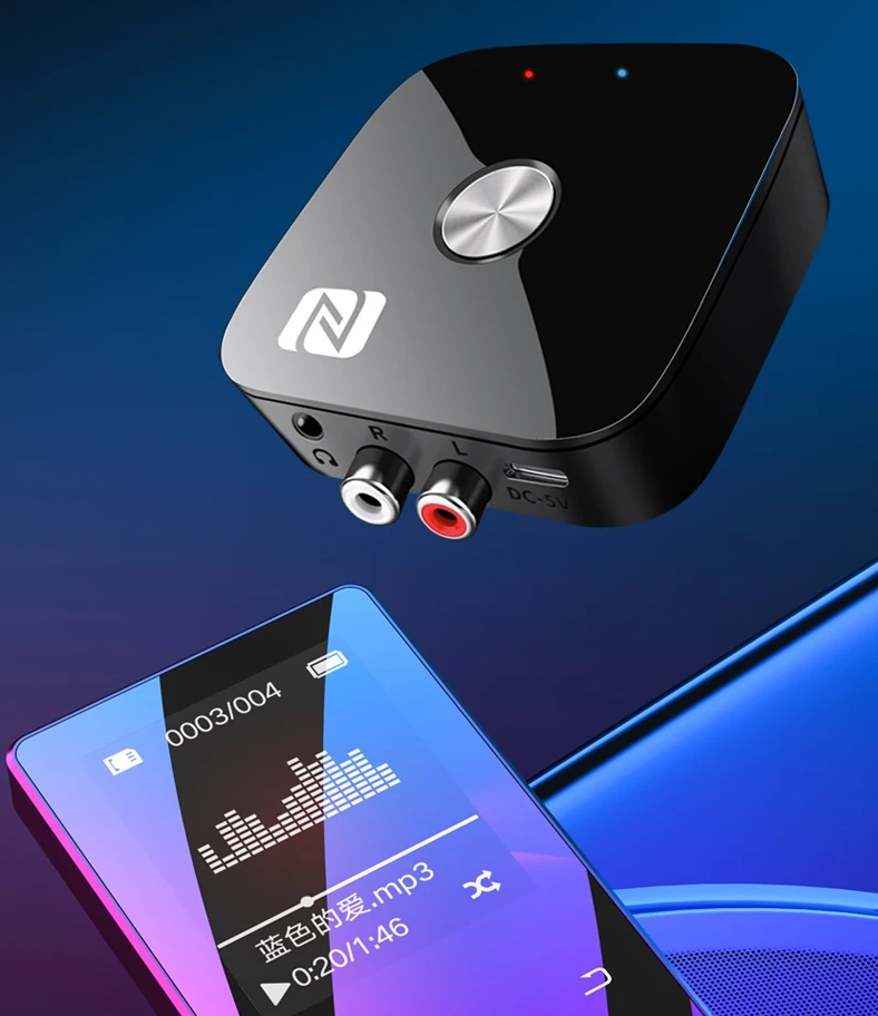 Adapter odbiornik nadajnik bluetooth bt 5.3 2x rca jack 3,5mm aptx nfc pilot - obrazek 4
