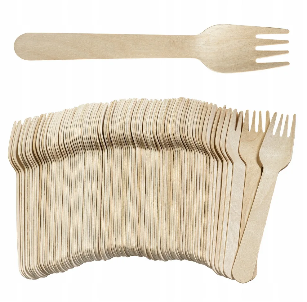 Widelce drewniane jednorazowe ekologiczne zestaw 100szt - obrazek 2