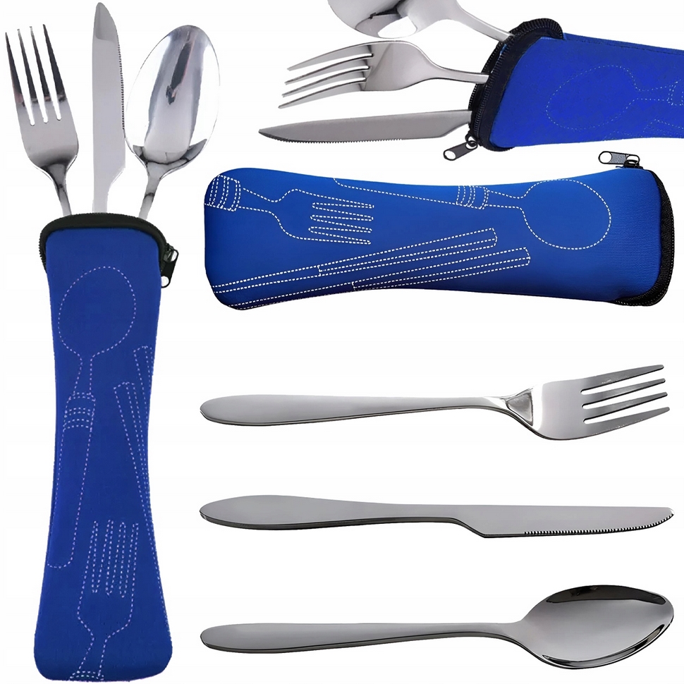 Sztućce turystyczne zestaw sztućców w pokrowcu etui nóż łyżka widelec 3el