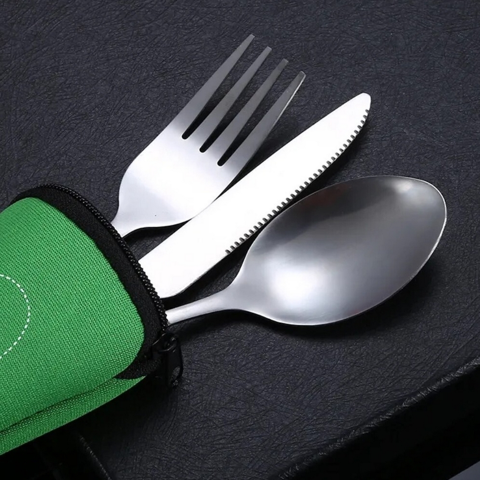 Sztućce turystyczne zestaw sztućców w pokrowcu etui nóż łyżka widelec 3el - obrazek 3