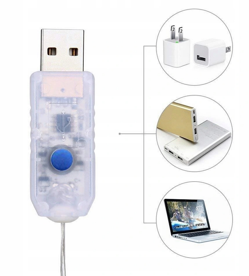 Kurtyna świetlna led drucik usb lampki pilot usb multikolor 2x2m + haczyki - obrazek 6