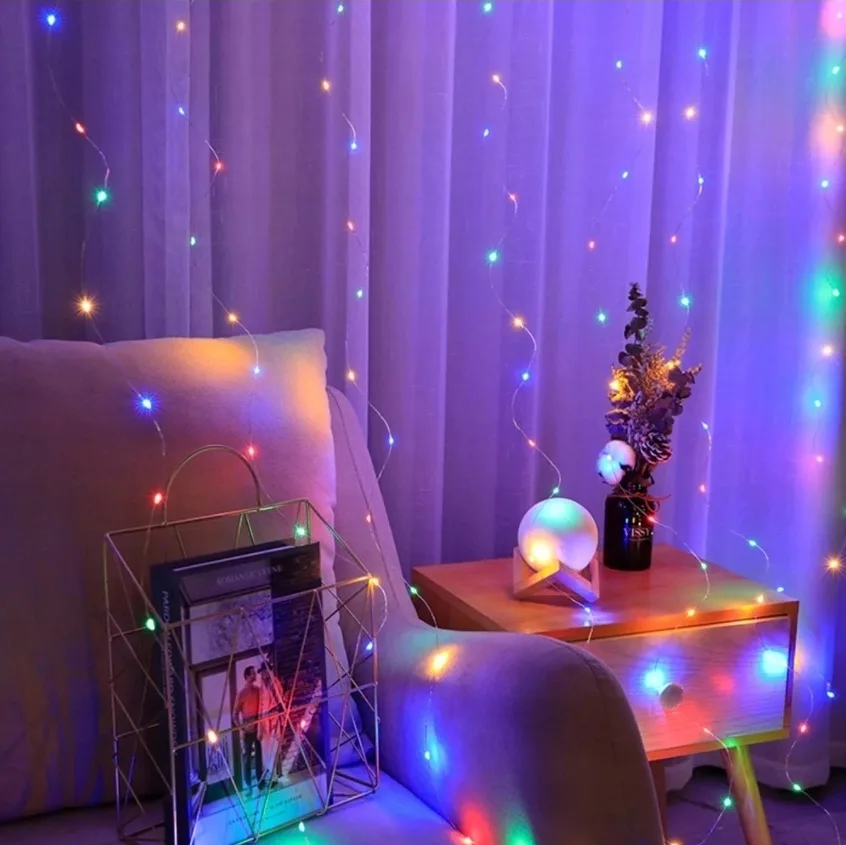 Kurtyna świetlna led drucik usb lampki pilot usb multikolor 2x2m + haczyki - obrazek 3