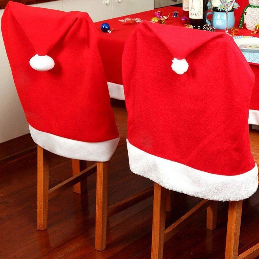 Pokrowiec na krzesło świąteczny czapka Mikołaja świąteczna 1szt - obrazek 3