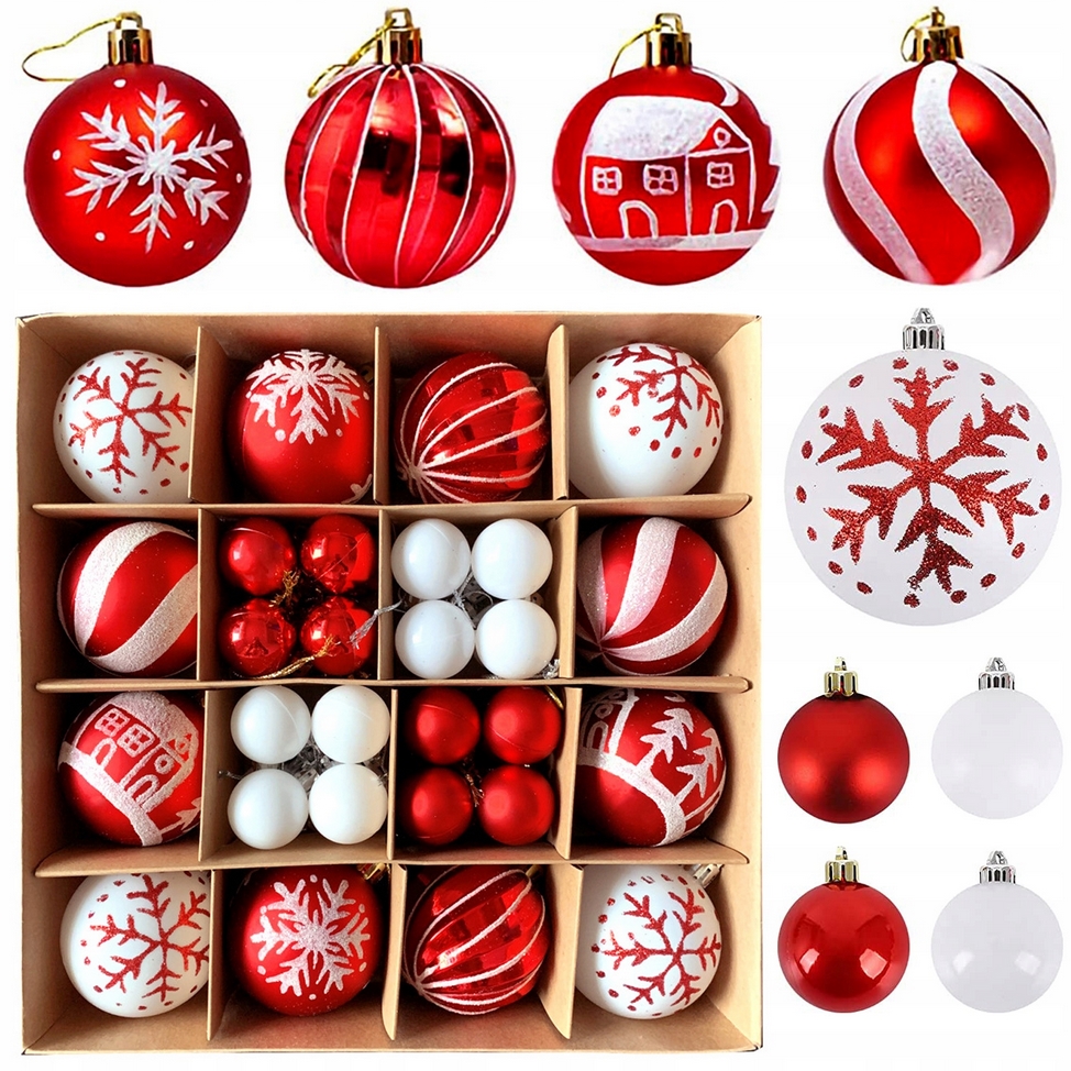 Bombki choinkowe nietłukące ozdoby świąteczne zestaw xl 44szt
