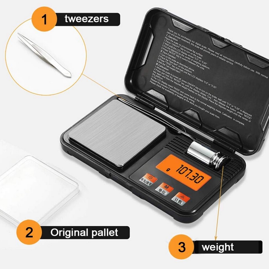 Waga jubilerska elektroniczna kuchenna płaska precyzyjna lcd zestaw 200g 0,01g - obrazek 4