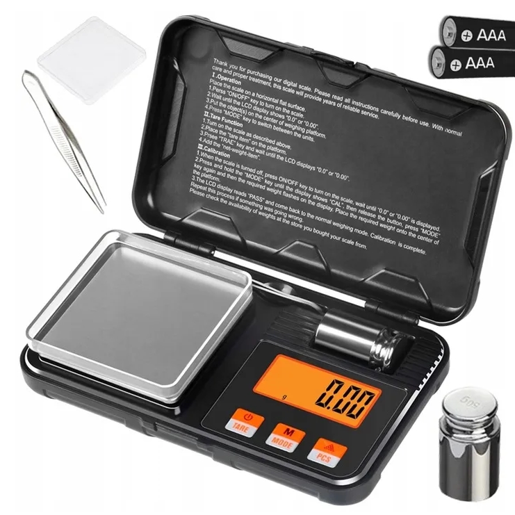 Waga jubilerska elektroniczna kuchenna płaska precyzyjna lcd zestaw 200g 0,01g