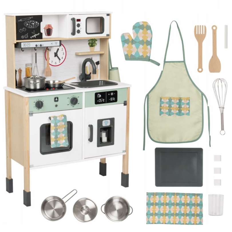Drewniana kuchnia do zabawy dla dzieci zabawka duża efekty świetlne playtive lidl + akcesoria