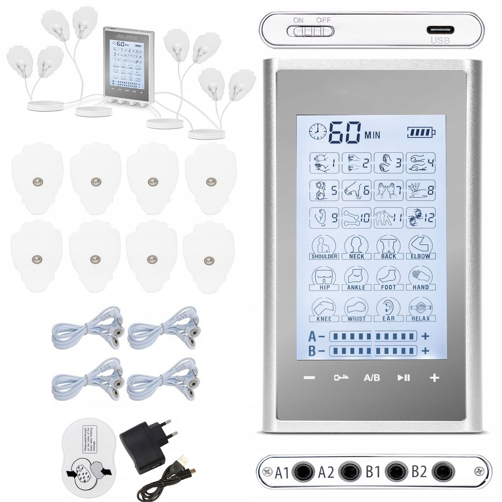 Elektrostymulator tens ems masażer usb-c + elektrody zestaw