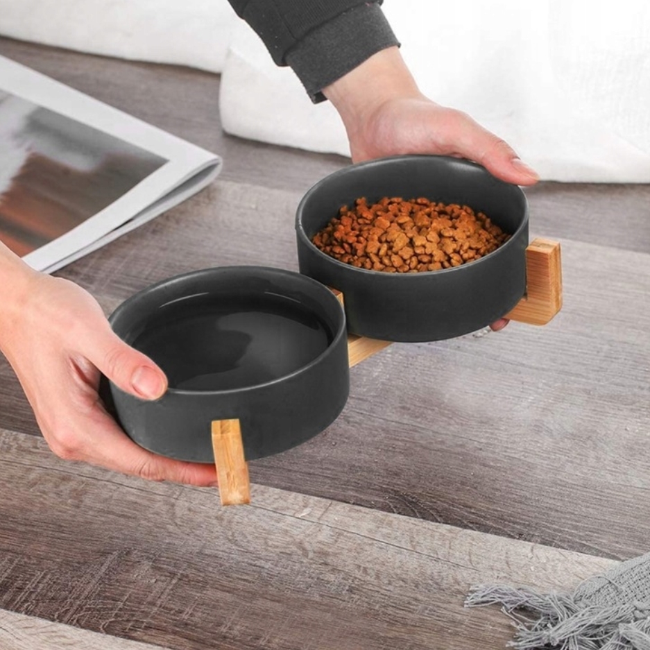 NUXIE PREMIUM® Miska dla psa kota podwójna ceramiczna miski na stojaku czarna 800ml - obrazek 6