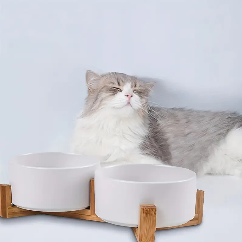 NUXIE PREMIUM® Miska dla psa kota podwójna ceramiczna miski na stojaku biała 800ml - obrazek 6