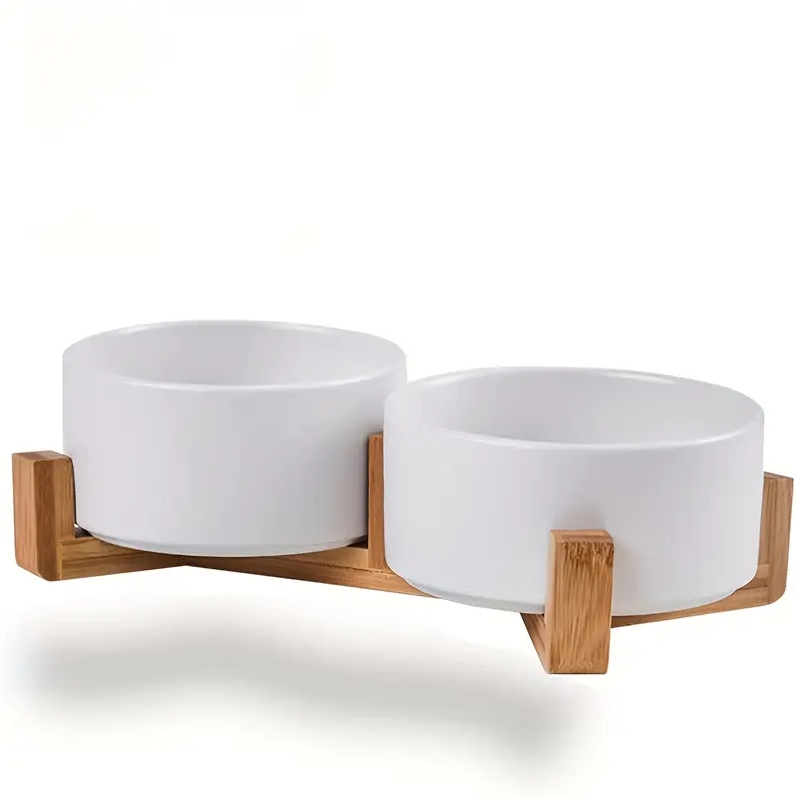 NUXIE PREMIUM® Miska dla psa kota podwójna ceramiczna miski na stojaku biała 800ml - obrazek 5