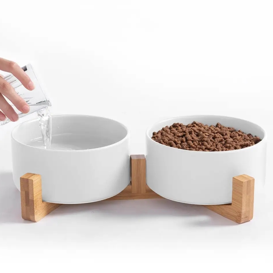 NUXIE PREMIUM® Miska dla psa kota podwójna ceramiczna miski na stojaku biała 800ml - obrazek 4