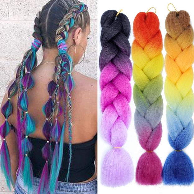 Włosy syntetyczne kolorowe warkoczyki dredy ombre - obrazek 2