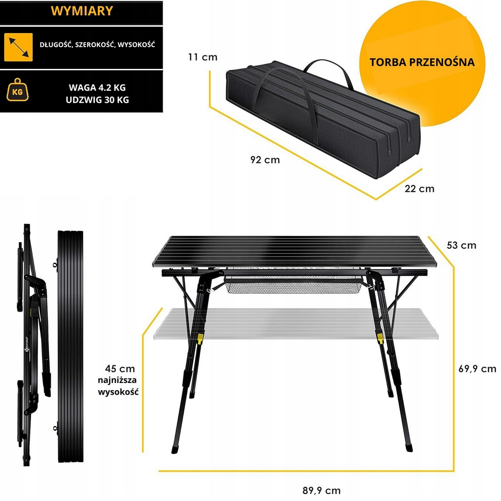 Stolik turystyczny aluminiowy składany ogrodowy regulowany kempingowy rozkładany + pokrowiec PREMIUM - obrazek 2