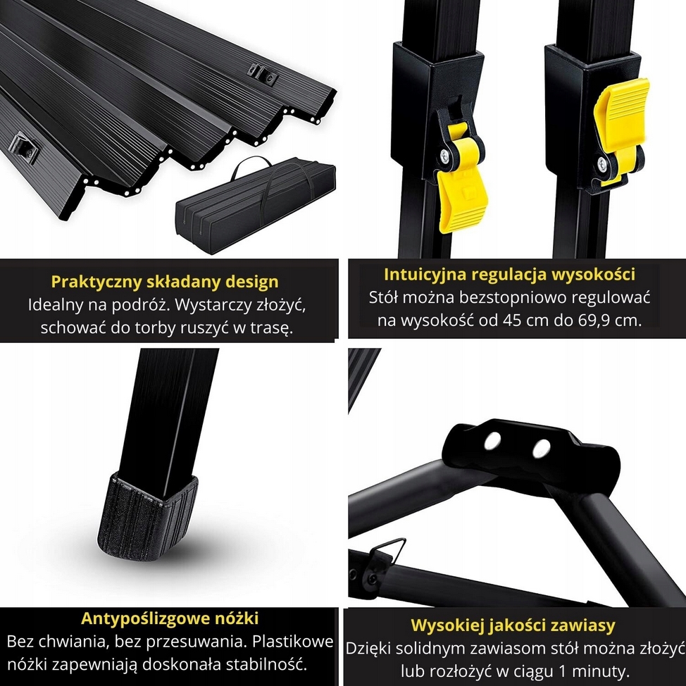 Stolik turystyczny aluminiowy składany ogrodowy regulowany kempingowy rozkładany + pokrowiec PREMIUM - obrazek 6