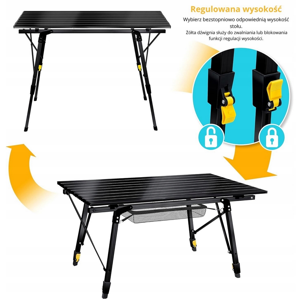Stolik turystyczny aluminiowy składany ogrodowy regulowany kempingowy rozkładany + pokrowiec PREMIUM - obrazek 7