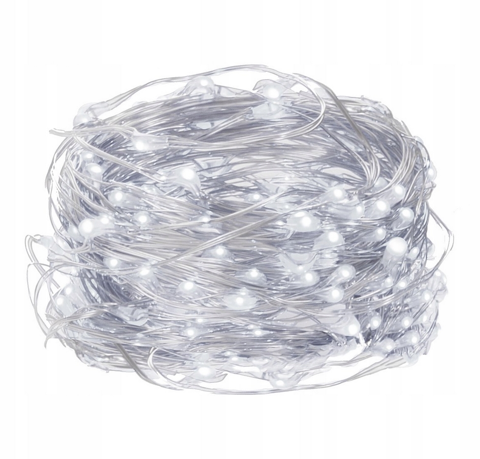 Lampki drucik druciki 100 led na baterie biały zimny 3x aa