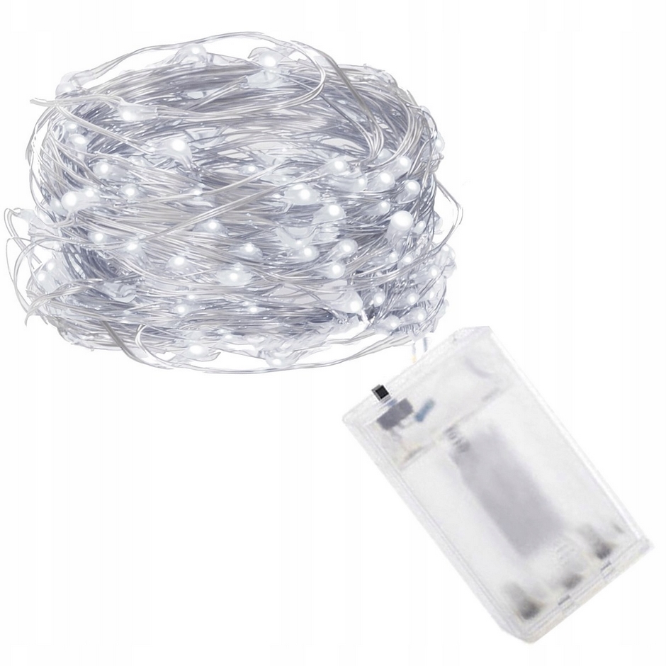Lampki drucik druciki 100 led na baterie biały zimny 3x aa - obrazek 2