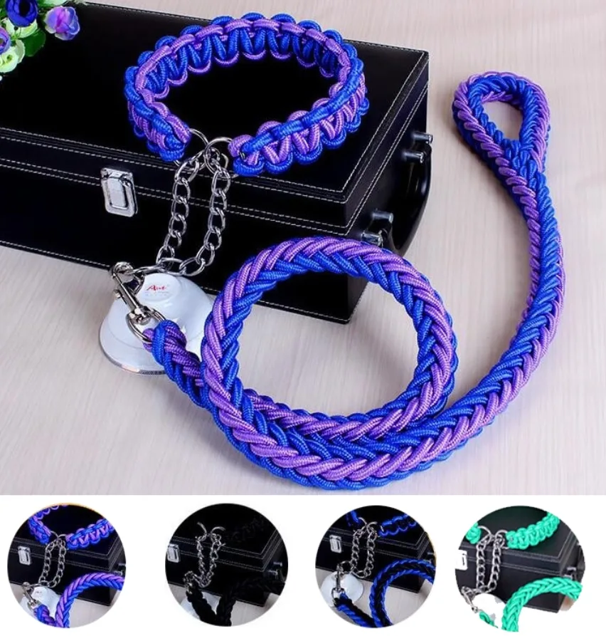 NUXIE® Smycz z obrożą dla psa gruba pleciona mocna zestaw 2m