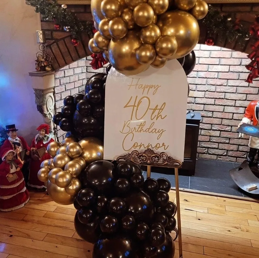 Balony lateksowe czarne złote chrom dekoracja zestaw 100 el - obrazek 4