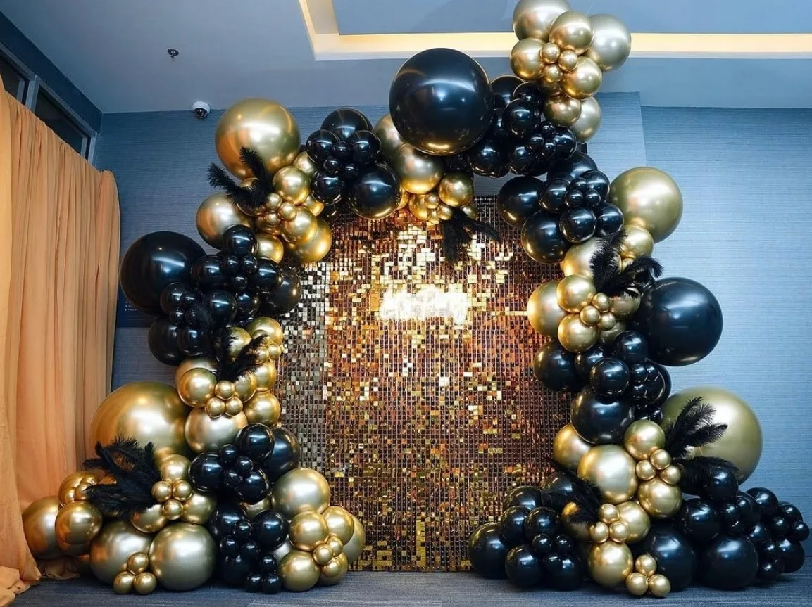Balony lateksowe czarne złote chrom dekoracja zestaw 100 el - obrazek 5