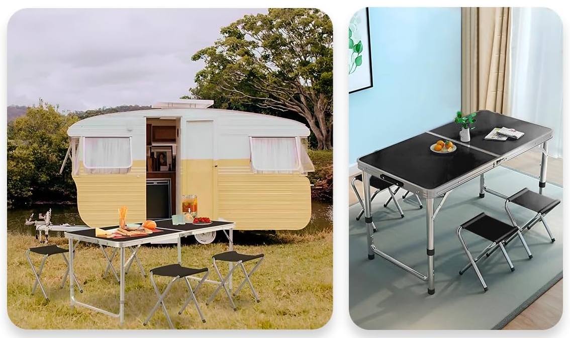 Stolik stół turystyczny składany kempingowy z krzesłami czarny 4 krzesła zestaw - obrazek 3