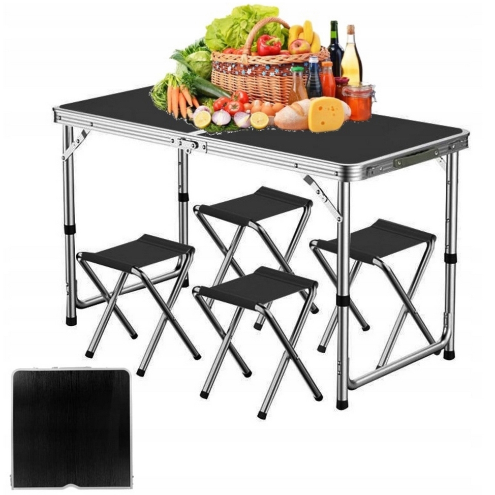 Stolik stół turystyczny składany kempingowy z krzesłami czarny 4 krzesła zestaw - obrazek 5