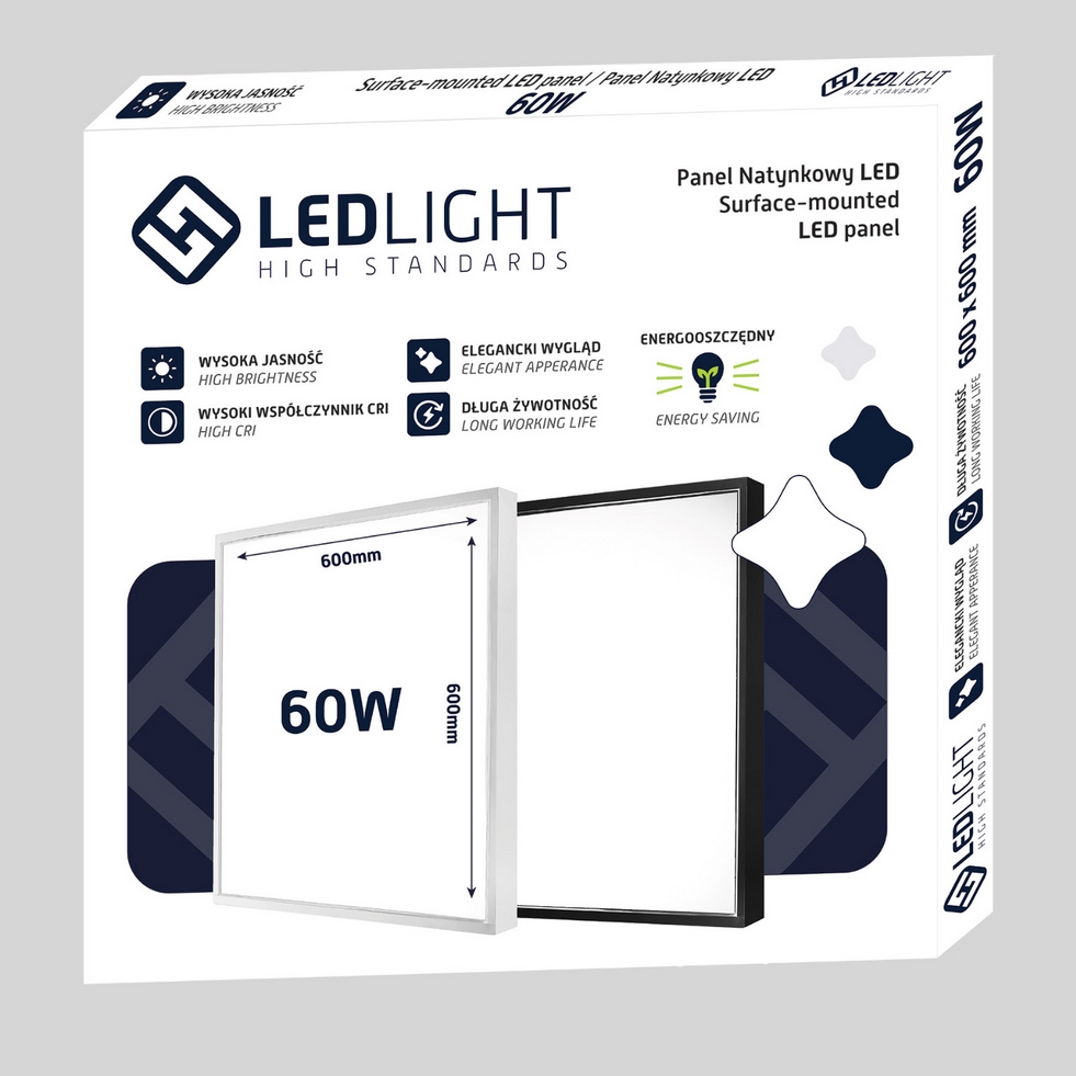 LEDLIGHT Plafon led panel natynkowy niemrugający biały ccd biały ciepły 60x60cm 60w - obrazek 6