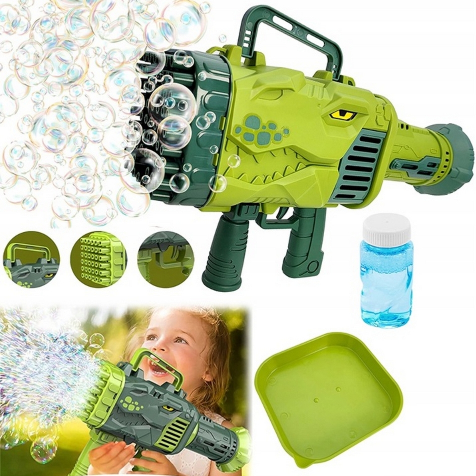 Zabawka pistolet na bańki dla dzieci dinozaur maszyna bazooka do baniek mydlanych - obrazek 4