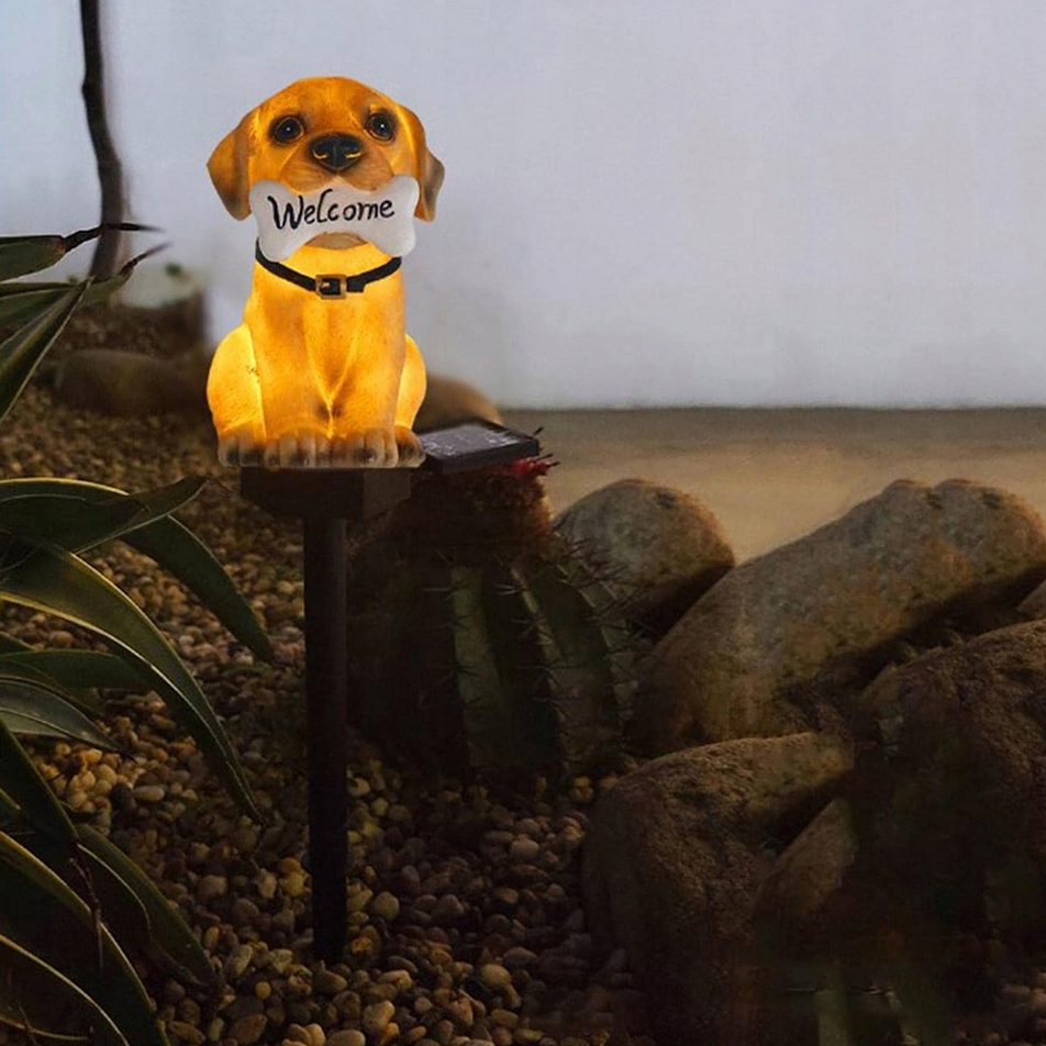 Lampa solarna led świecąca pies wbijana wodoodporna ozdoba ogrodowa panel solar lampion 41cm - obrazek 3