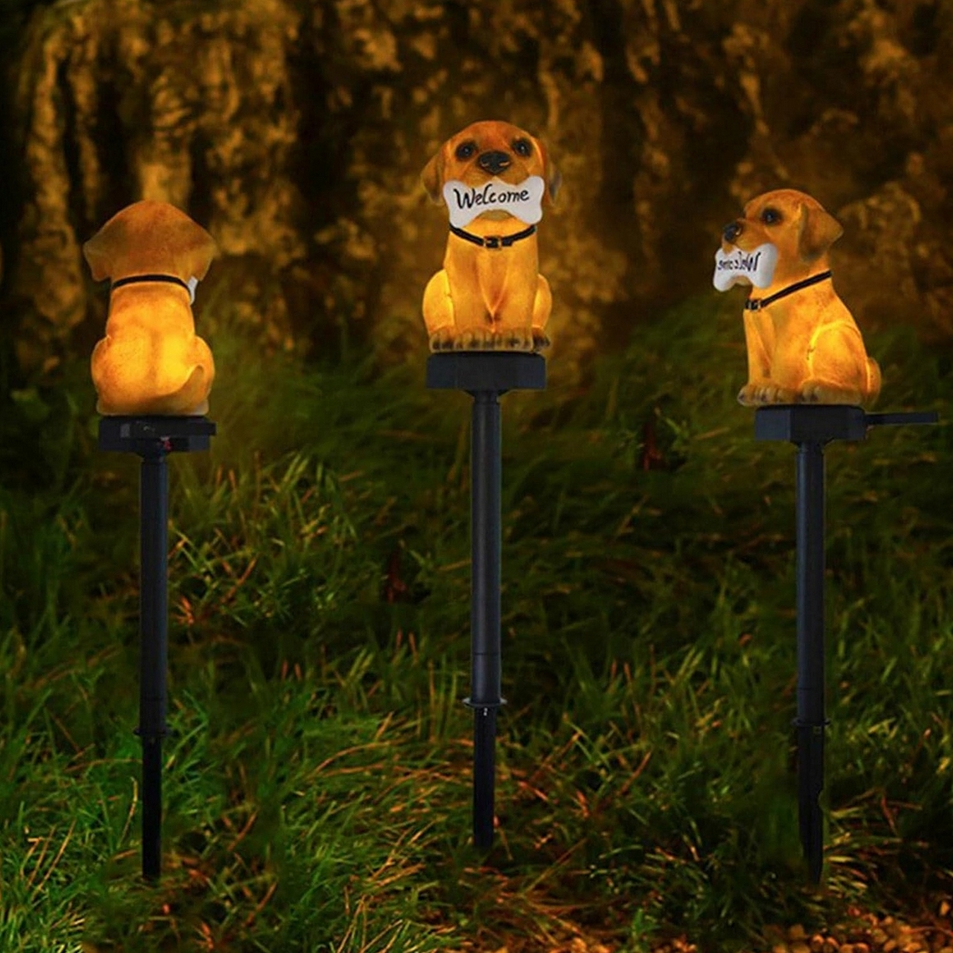 Lampa solarna led świecąca pies wbijana wodoodporna ozdoba ogrodowa panel solar lampion 41cm - obrazek 4