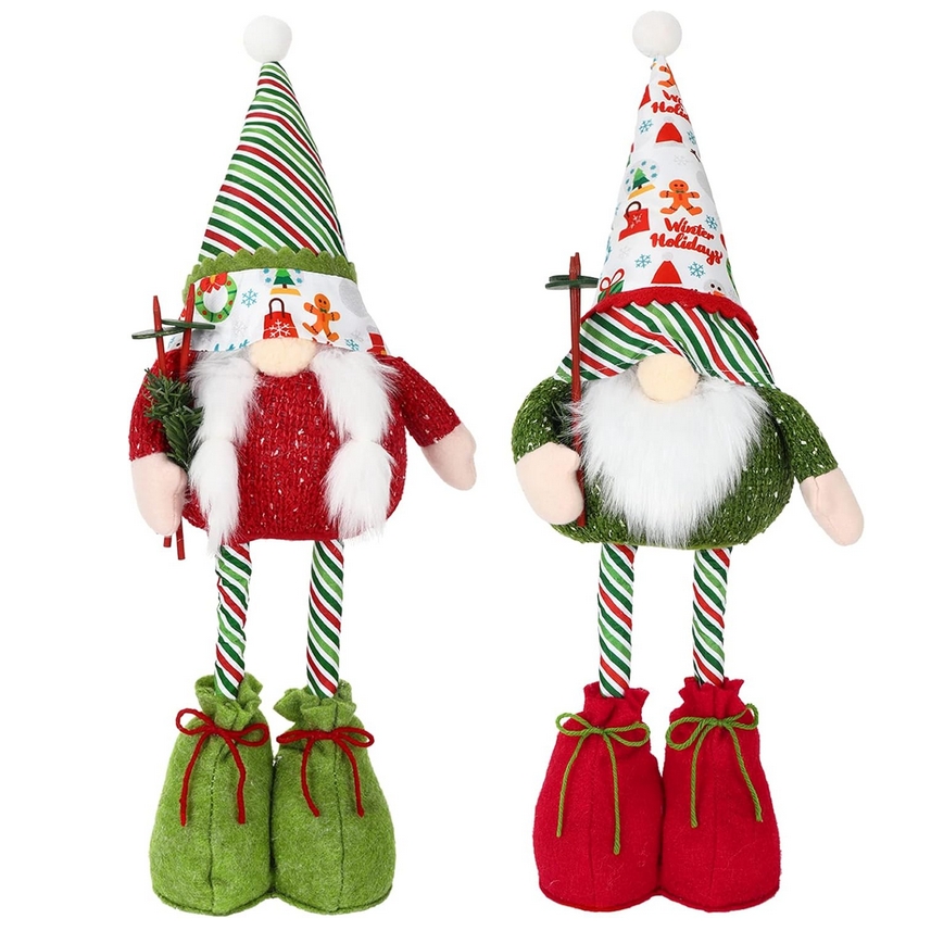 Krasnal skrzat gnom narciarz świąteczny teleskopowy figurka dekoracja ozdoba 54cm - obrazek 2