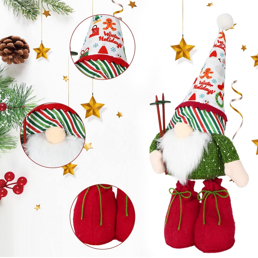 Krasnal skrzat gnom narciarz świąteczny teleskopowy figurka dekoracja ozdoba 54cm - obrazek 3