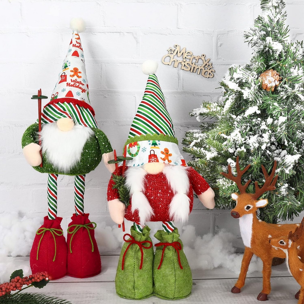 Krasnal skrzat gnom narciarz świąteczny teleskopowy figurka dekoracja ozdoba 54cm - obrazek 4