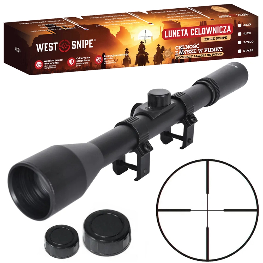 WESTSNIPE® Luneta celownicza 4x28 celownik optyczny wysoki montaż krzyż