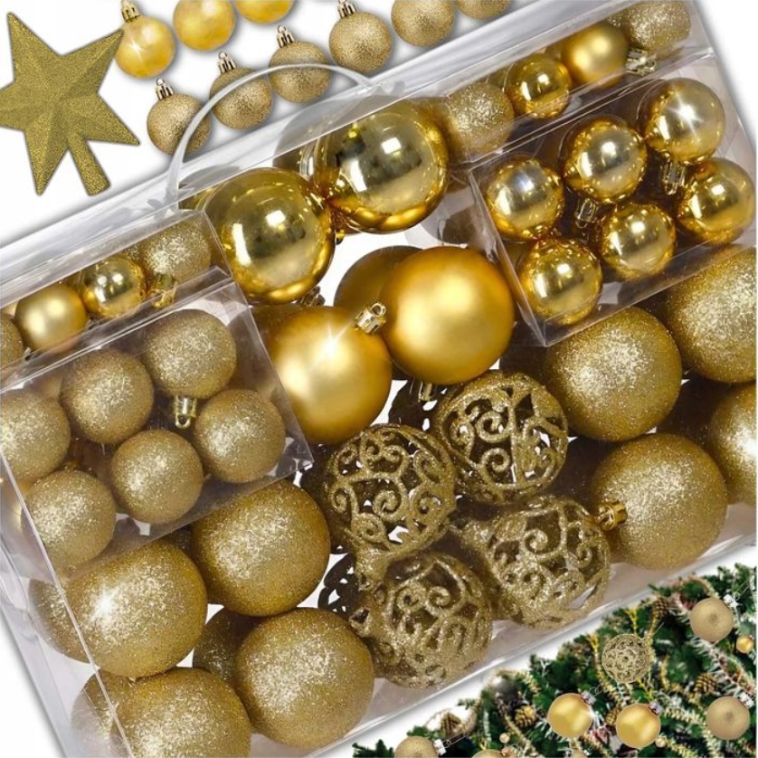 Bombki choinkowe na choinkę złote ozdoba świąteczna gwiazda zestaw premium xxl zestaw 100szt - obrazek 2