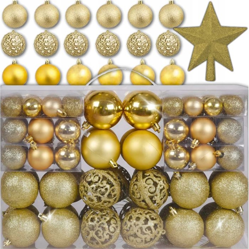 Bombki choinkowe na choinkę złote ozdoba świąteczna gwiazda zestaw premium xxl zestaw 100szt