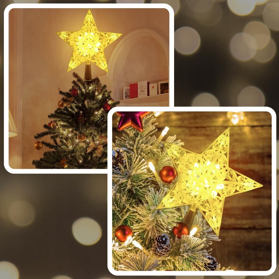 Świecąca gwiazda na choinkę led czubek dekoracja ozdoba świąteczna biały ciepły 15cm - obrazek 4