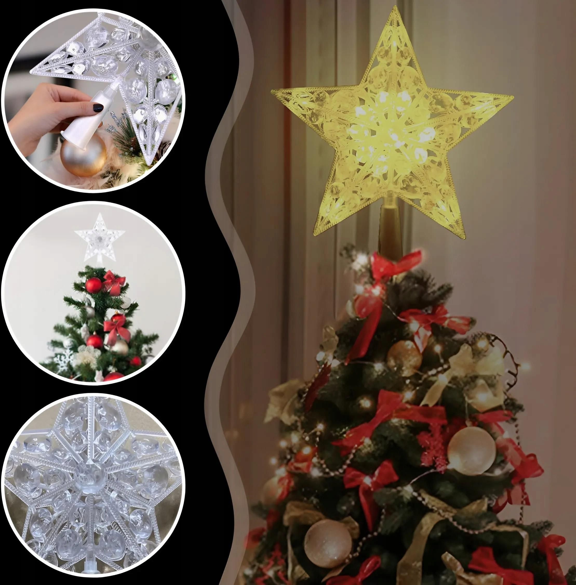 Świecąca gwiazda na choinkę led czubek dekoracja ozdoba świąteczna biały ciepły 15cm - obrazek 5