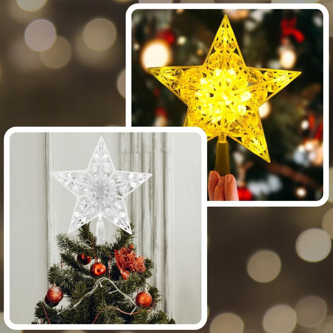 Świecąca gwiazda na choinkę led czubek dekoracja ozdoba świąteczna biały ciepły 15cm - obrazek 2