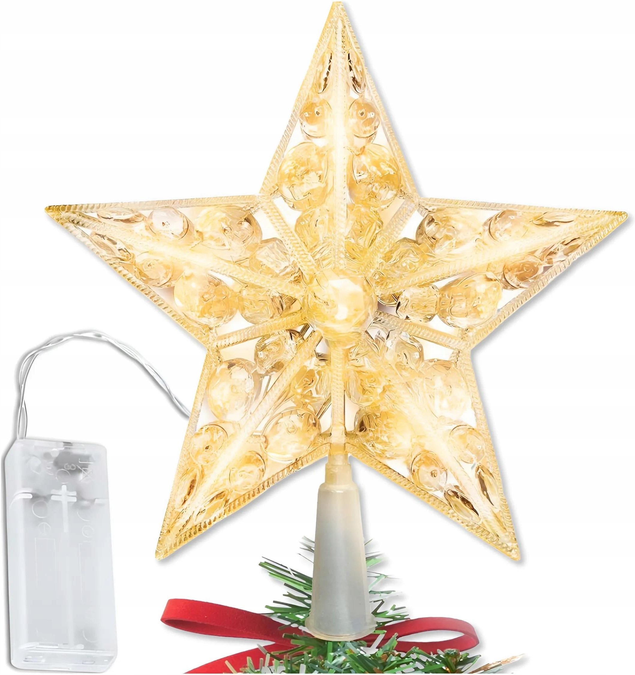 Świecąca gwiazda na choinkę led czubek dekoracja ozdoba świąteczna biały ciepły 15cm