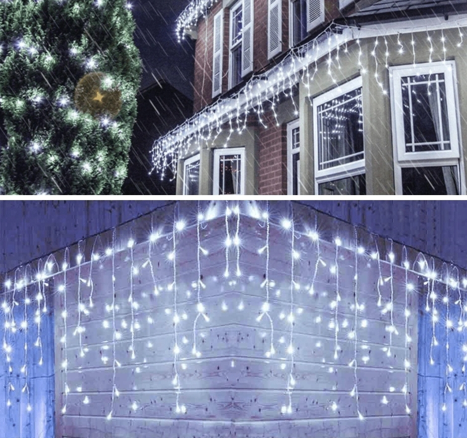 Sople 500 led grube zewnętrzne lampki biały zimny ip44 programator 8 trybów 17m premium - obrazek 3