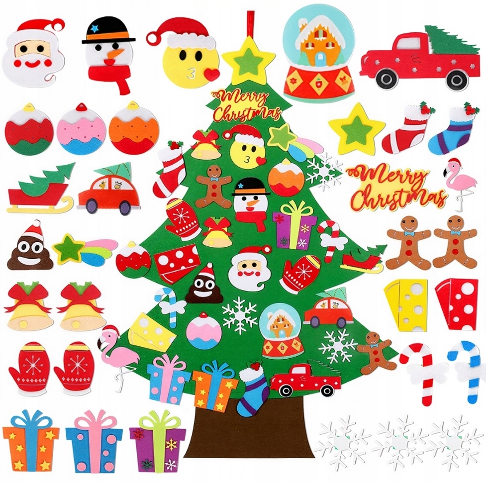 Choinka świąteczna z ozdobami na rzep dla dzieci z filcu filcowa 105cm - obrazek 2